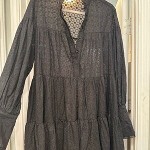 Black Eyelet Long Sleeve Dress